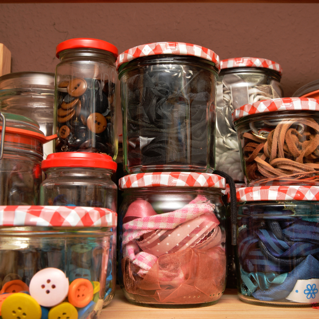 Jars of crafting supplies